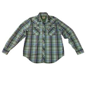 Levi’s Pearl Snap Shirt Mens Size L Long Sleeve Pockets Green Plaid